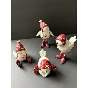 Coldwater Creek Whimsy Birds Red White Set (4) Christmas Holiday Winter Figurine